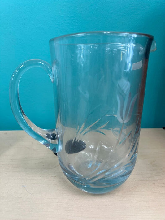 Colony Hand Made Clear Glass Pitcher with Floral Design