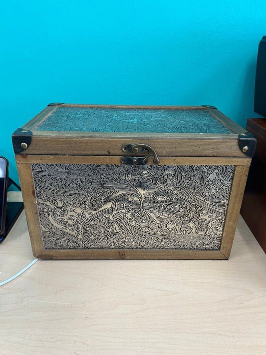 Decorative Wooden Storage Box w/ embossed tin