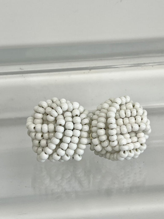 White Beaded Statement Earrings