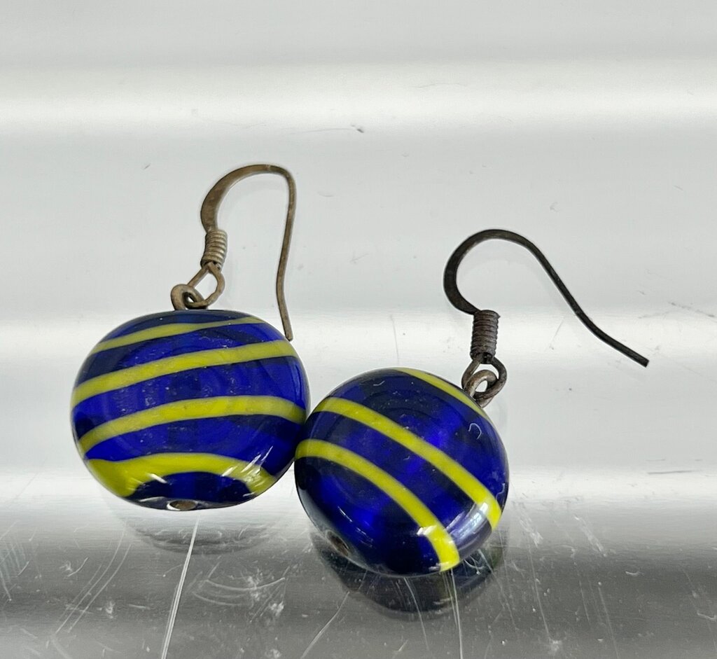 Handmade Blue and Yellow Glass Earrings