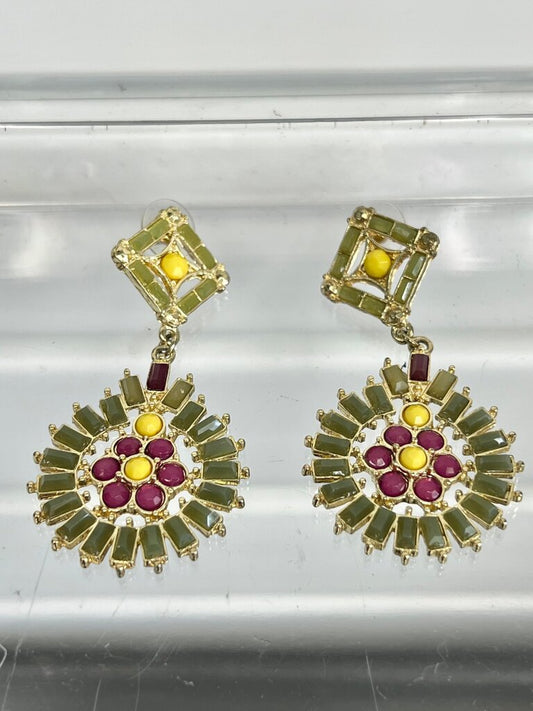 Gold Statement Earrings Sunburst Baguette