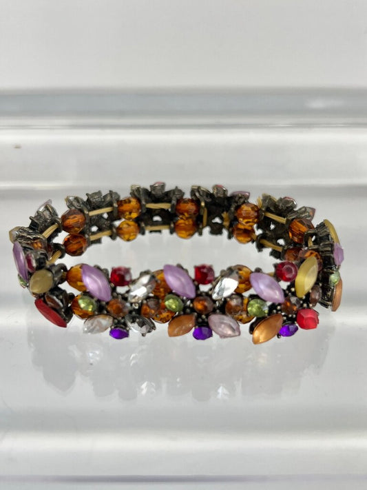 Vintage Multicolor Rhinestone Floral Bracelet