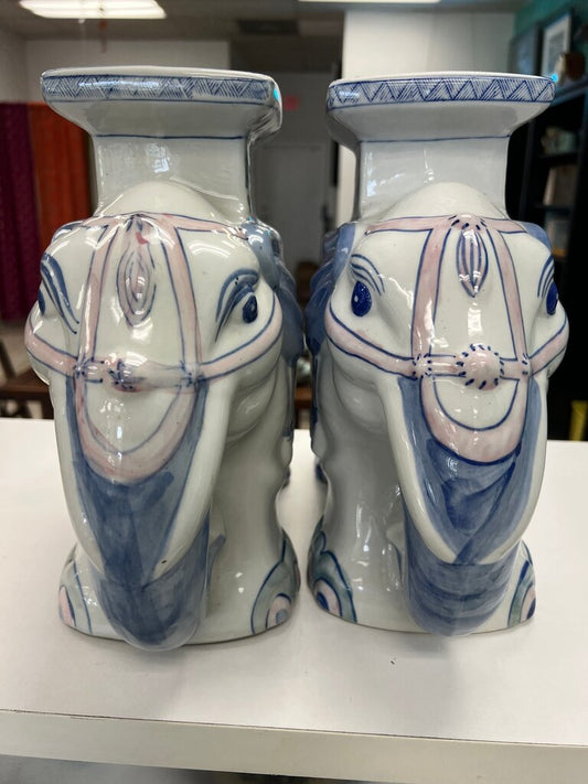 Pair of Ceramic Elephant Garden Plant Stands