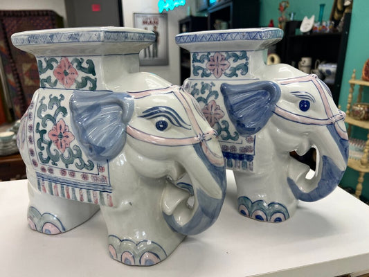 Pair of Ceramic Elephant Garden Plant Stands