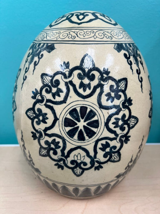 Chinoiserie Blue and White Hand-Painted Ceramic Decorative Egg