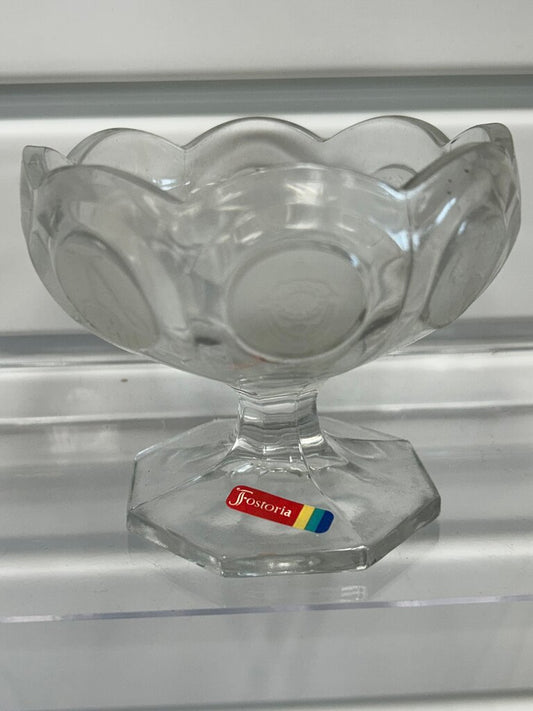Vintage Fostoria Coin Pattern Clear Glass Footed Compote Candy Dish