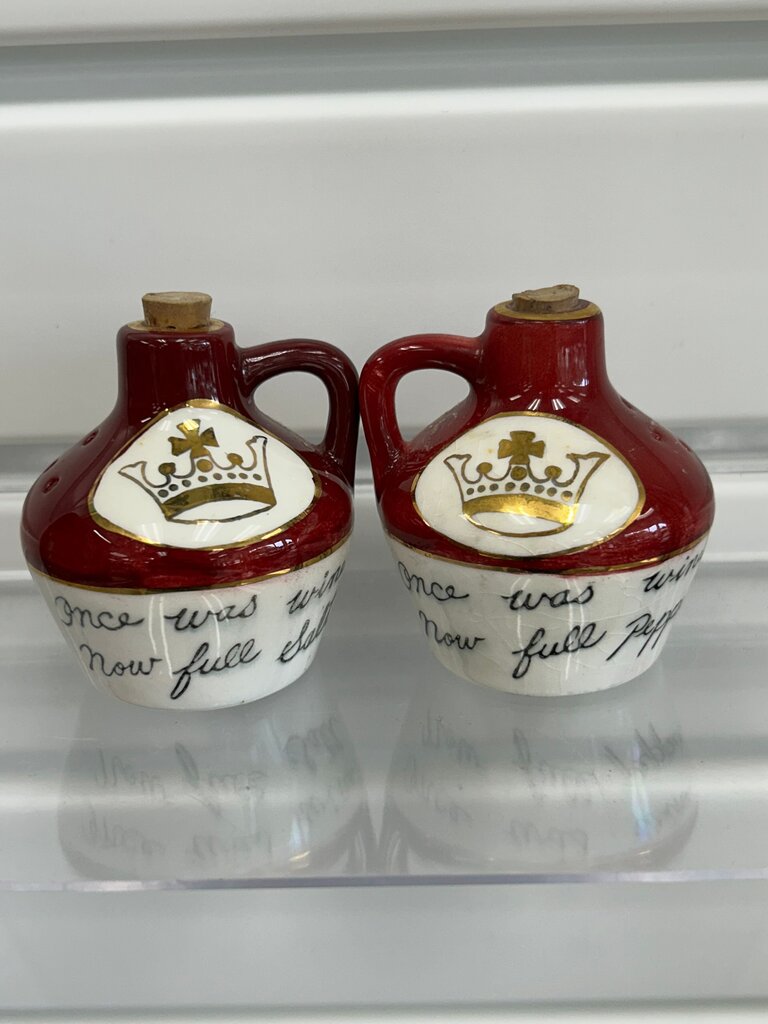 Vintage Ceramic "Once Was Wine" Jug Salt & Pepper Shakers
