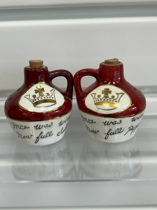 Vintage Ceramic "Once Was Wine" Jug Salt & Pepper Shakers