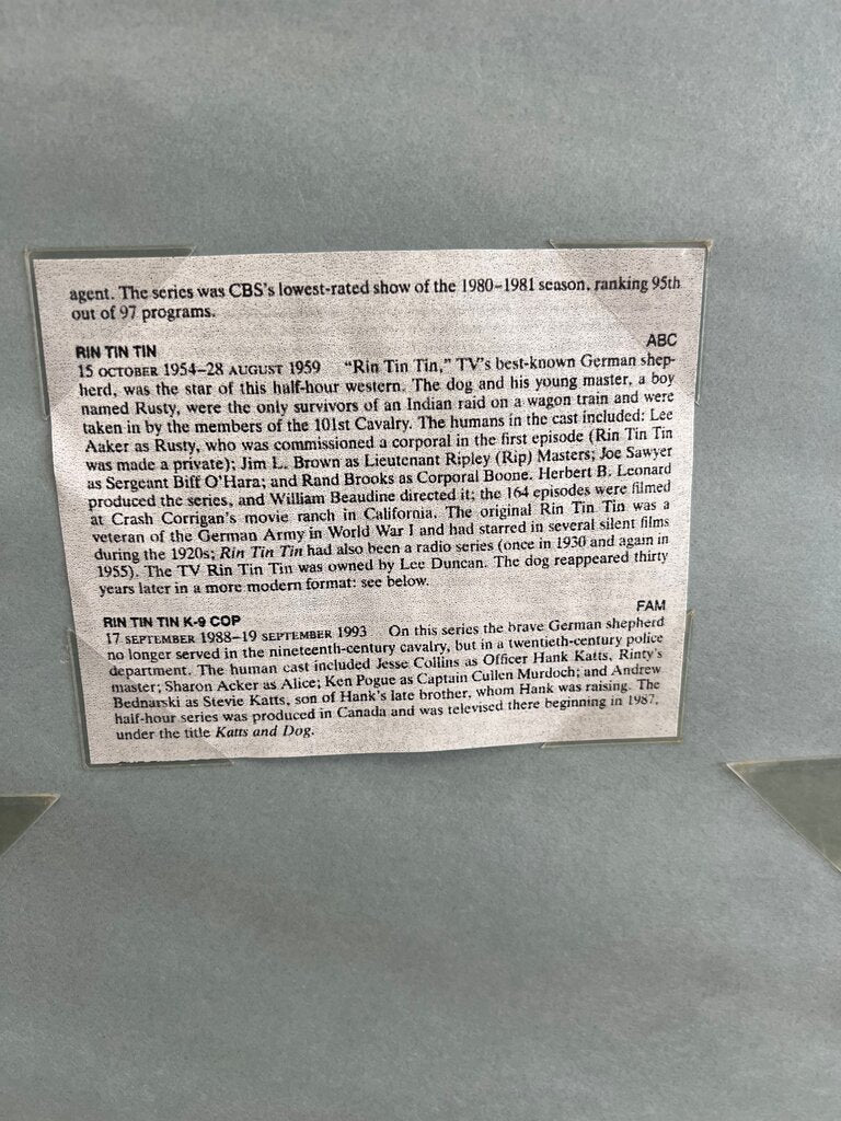 Framed Memorabilia of Rin Tin Tin TV Show