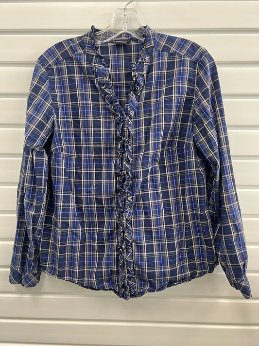Laura Scott Blue and White Plaid Shirt w/ ruffles
