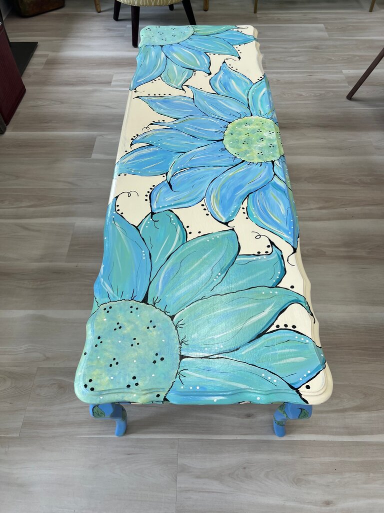 Vintage Bassett Furniture Hand-Painted Blue Flower Coffee Table