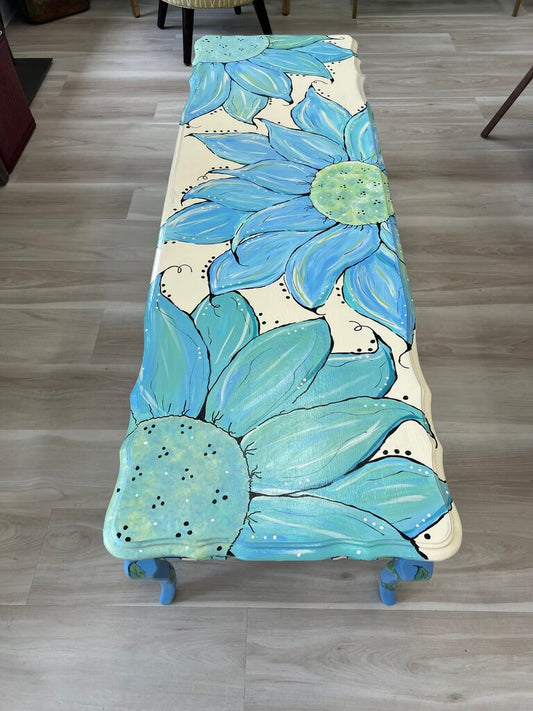Vintage Bassett Furniture Hand-Painted Blue Flower Coffee Table