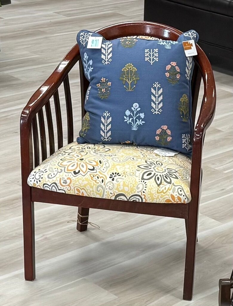 Vintage Wooden Accent Chair with Floral Cushion