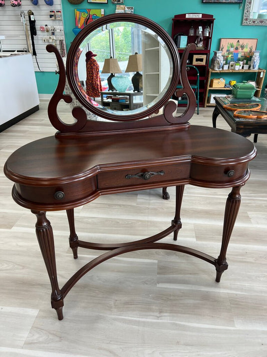 Vintage Wooden Vanity Table with Mirror
