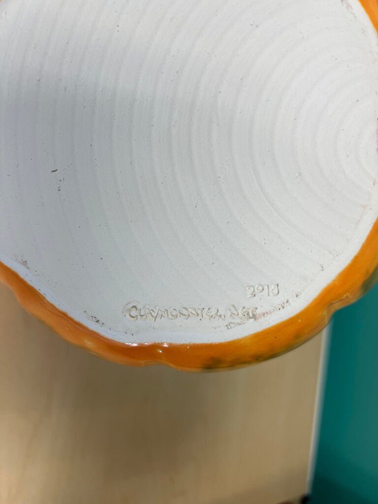 Claymonster Pottery Signed Cigar-Smoking Pumpkin