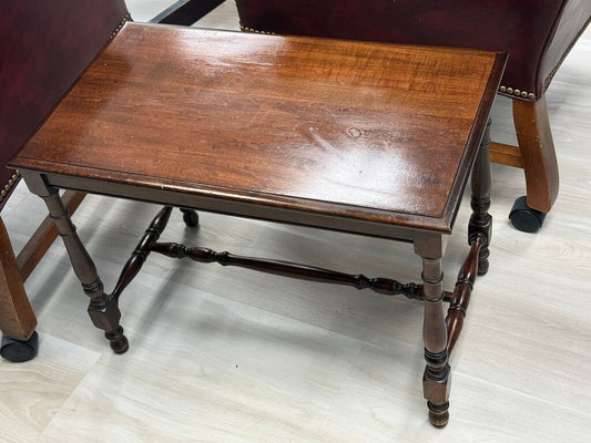 Rectangular wooden turned-leg side table.