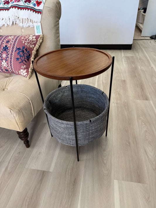 Modern Round Side Table with Storage Basket