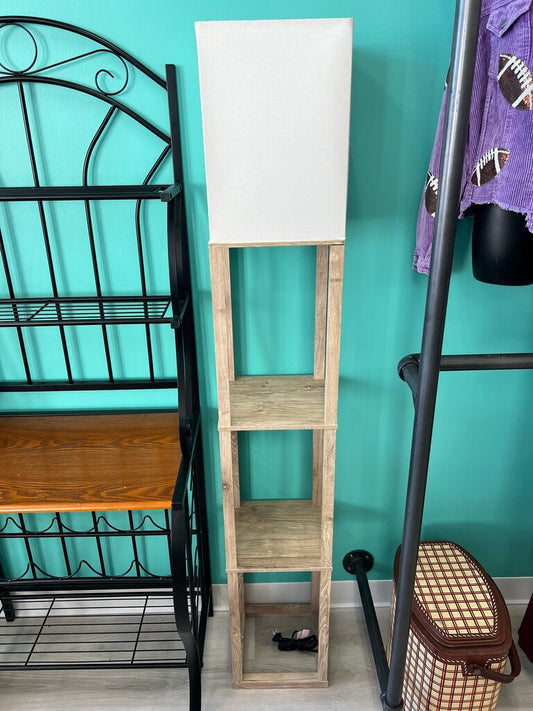 Wooden Shelf Floor Lamp with White Fabric Shade