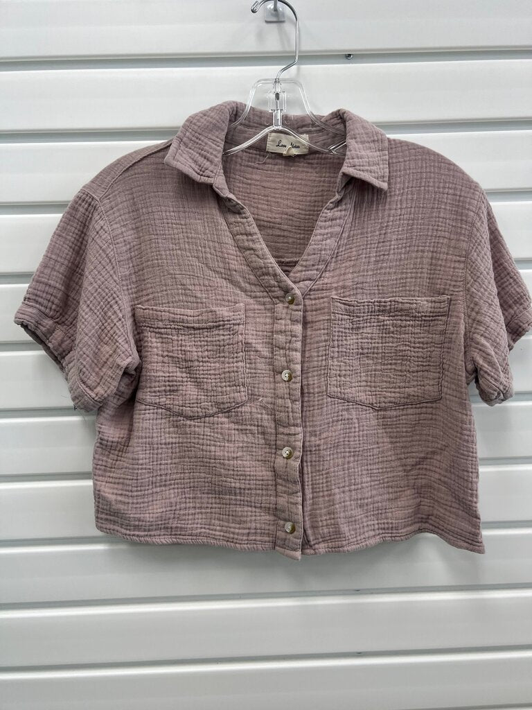 Love Notes Women's Short Sleeve Button-Up Crop Shirt