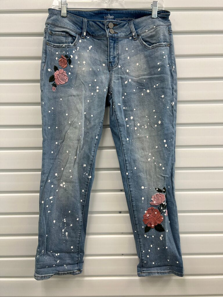 Soho Cropped Boyfriend Jeans with Floral Embroidery