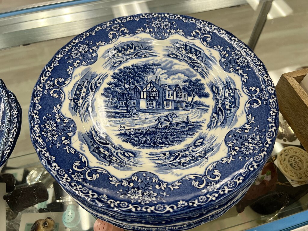 Set of 4 Vintage Grindley Blue and White Transferware Plates