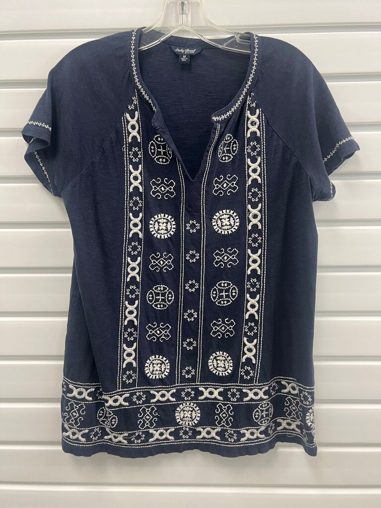 Lucky Brand Women's Navy Embroidered Top