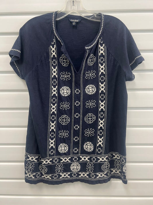 Lucky Brand Women's Navy Embroidered Top