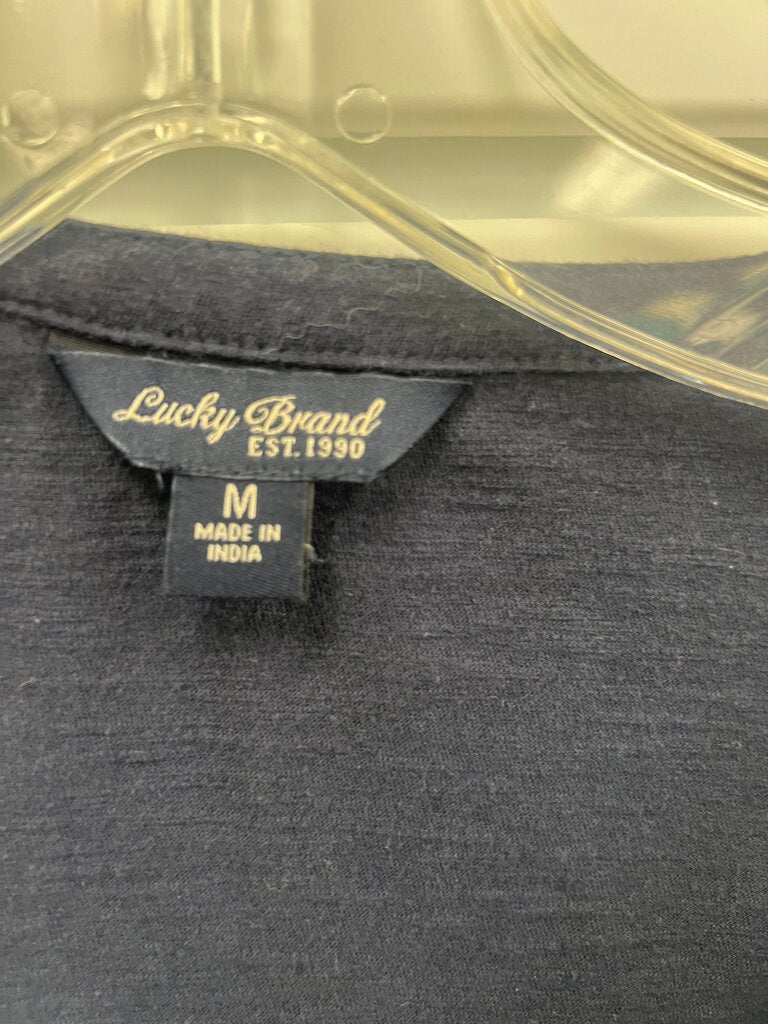 Lucky Brand Women's Navy Embroidered Top
