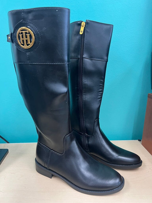 Tommy Hilfiger Black Leather Knee-High Boots NEW