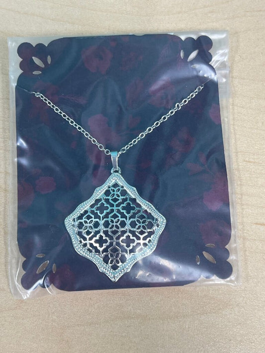 Kendra Scott Silver Filigree Diamond Pendant Necklace, NWT