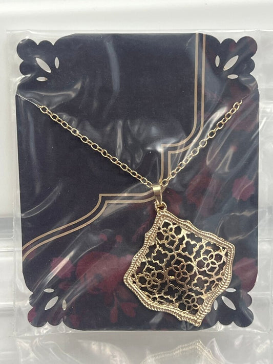Kendra Scott Gold Filigree Diamond Pendant Necklace, NWT