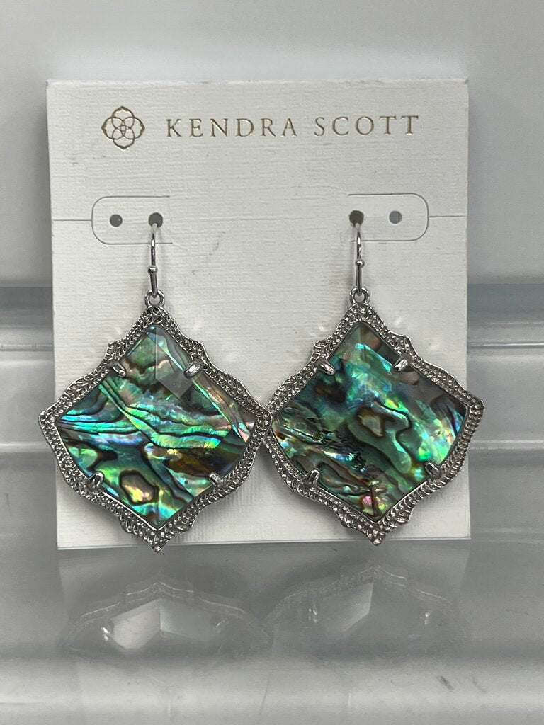 Kendra Scott Silver Abalone Shell Drop Earrings, NWT