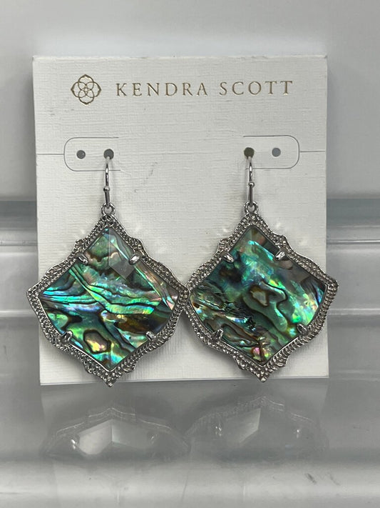 Kendra Scott Silver Abalone Shell Drop Earrings, NWT