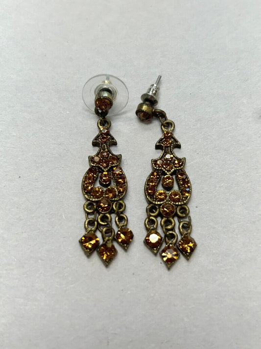 Vintage Chandelier Earrings with Amber Rhinestones