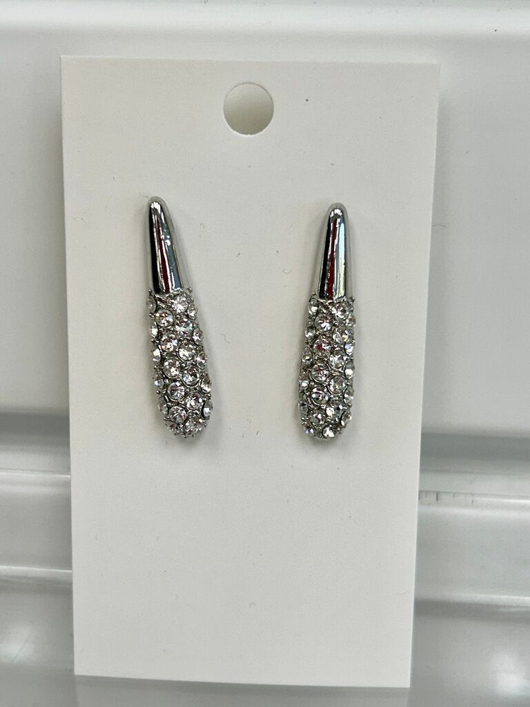 Silver Drop Earrings with Rhinestones