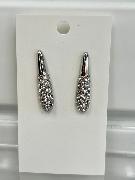 Silver Drop Earrings with Rhinestones