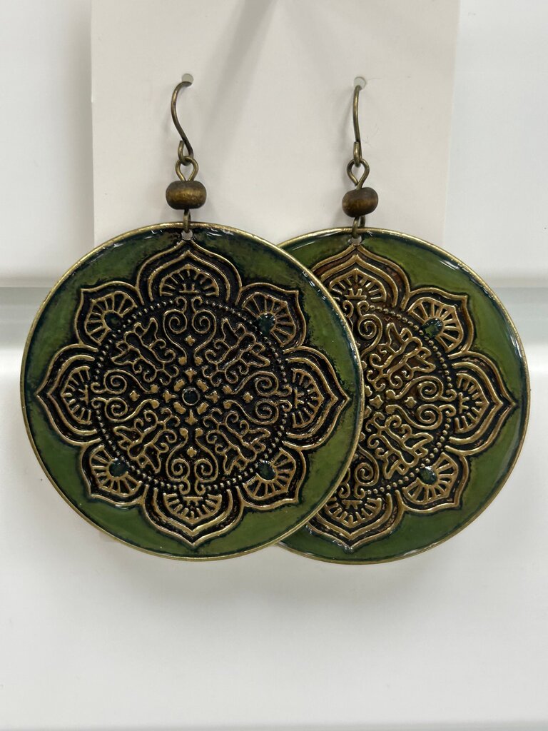 Green Round Mandala Earrings