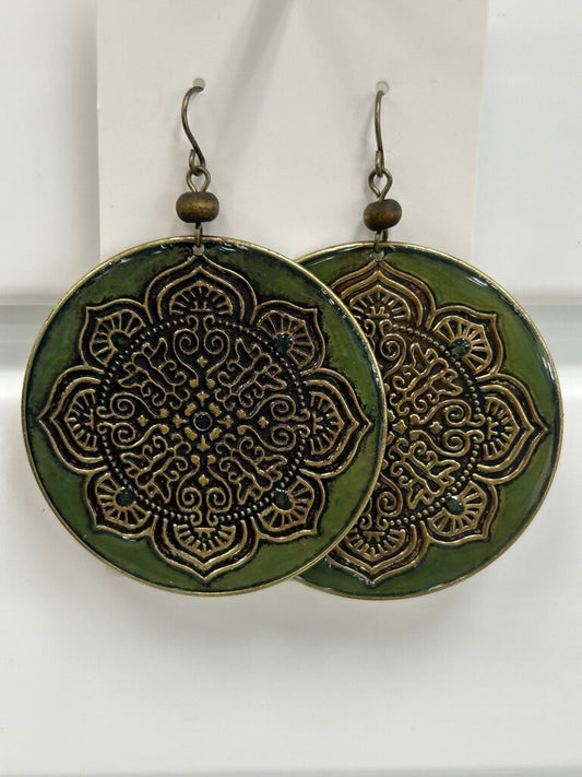 Green Round Mandala Earrings