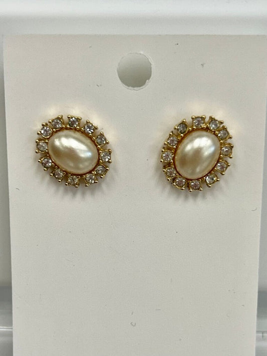 Faux Pearl and Rhinestone Earrings