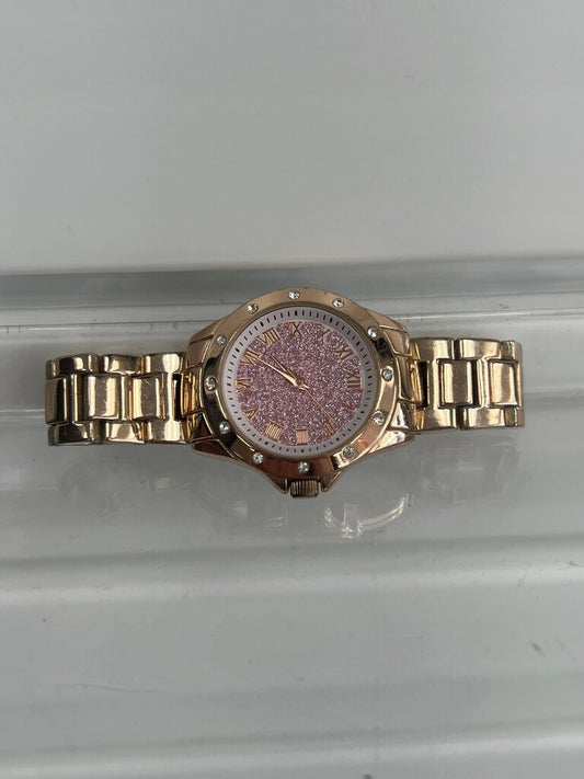 Accutime Women's Pink Glitter Dial Watch