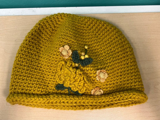 Knitted Yellow Flower Beanie