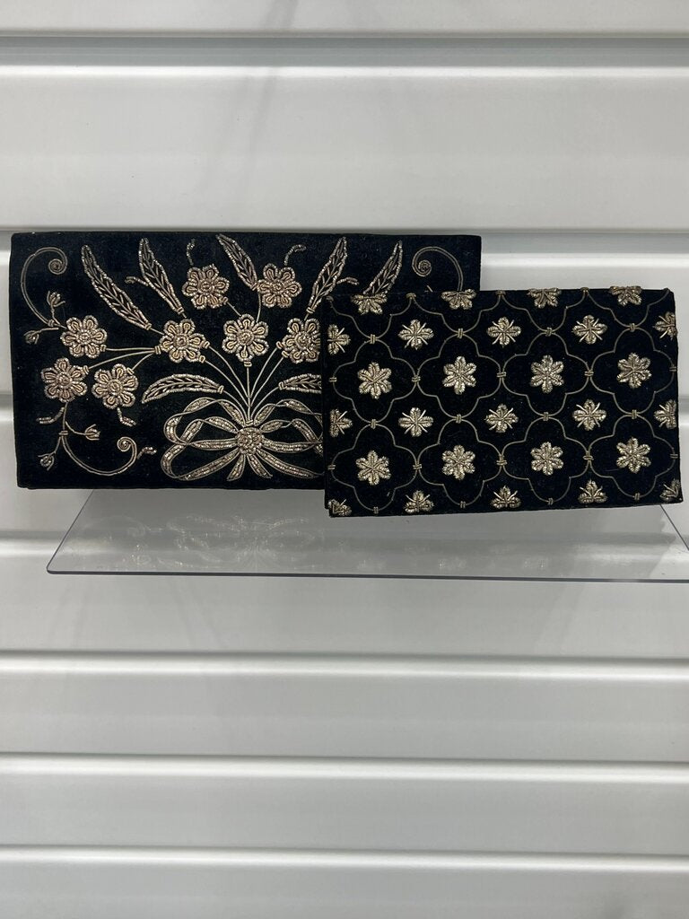 Vintage Embroidered Black Clutch Bag Set