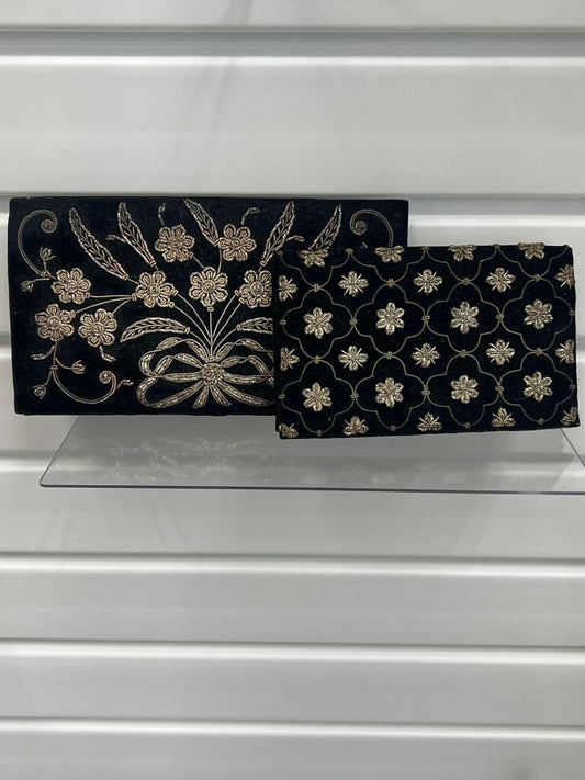 Vintage Embroidered Black Clutch Bag Set