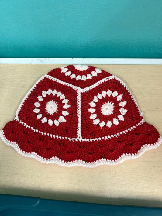 Crochet Red and White Hat NEW