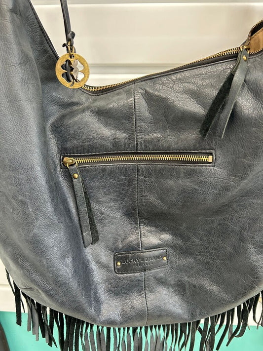 Lucky Brand Black Faux Leather Hobo Bag with Fringe