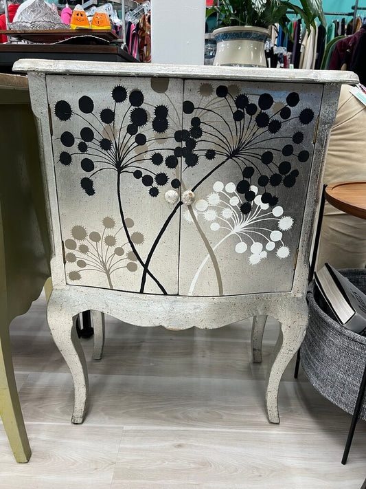 Hand-Painted Silver Leaf Accent Cabinet