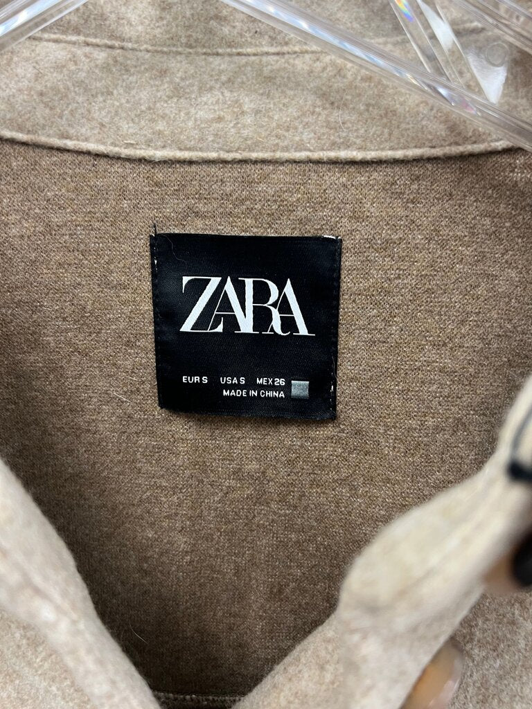 Zara Oatmeal Blanket Stitch Oversized Shacket Shirt Jacket Women's S