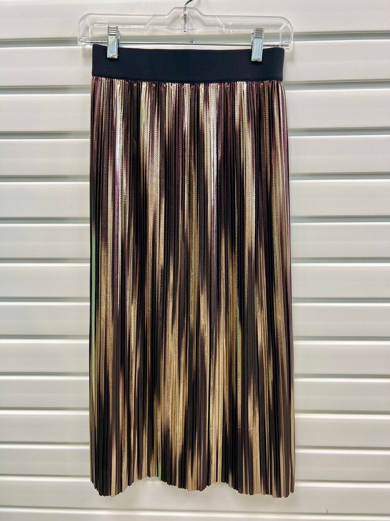 Alice + Olivia Gold Bronze Black Metallic Pleated Midi Skirt Size 2
