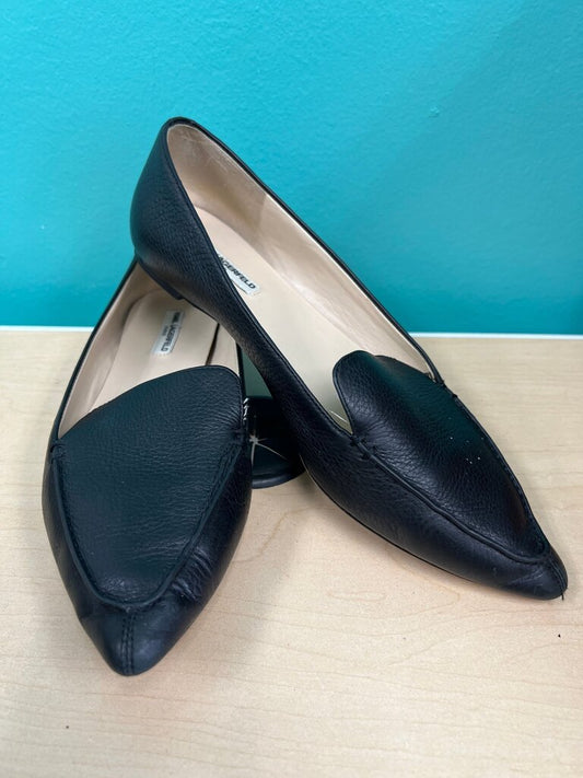 Karl Lagerfeld Paris Destine Black Leather Flats 8.5
