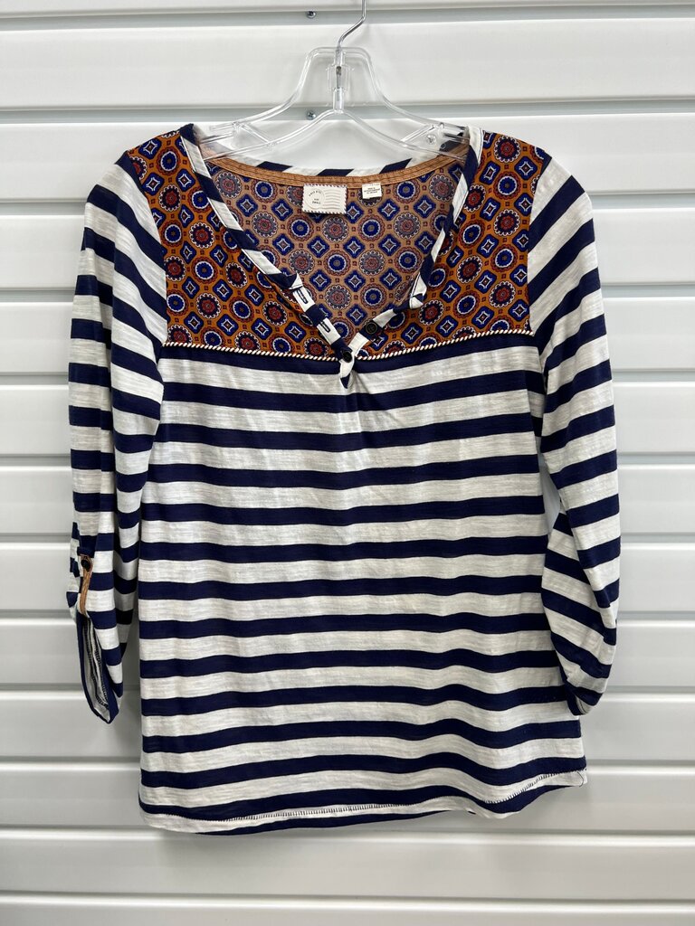 Striped Long Sleeve Top with Patterned Yoke